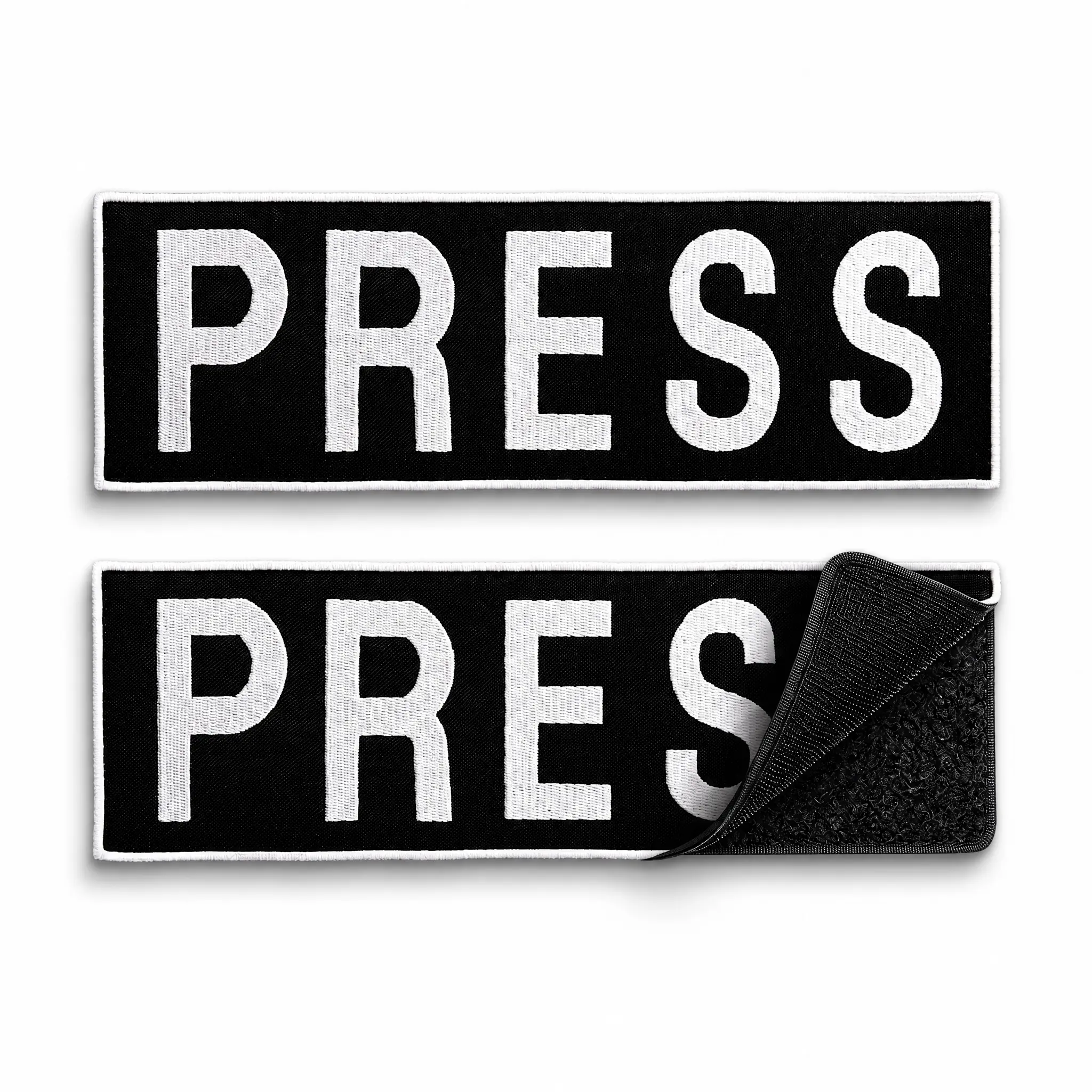 Press Badge Patch Set (2-Pc), Black Medium, Embroidered Hook & Loop