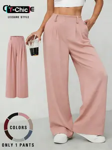Women's Casual Loose Fit Wide Leg Pants, Casual Street Trousers, Casual Chic Trousers, Waffle Texture Fabric, Pockets, Elastic Waist, All Seasons, Comfortable and Stylish