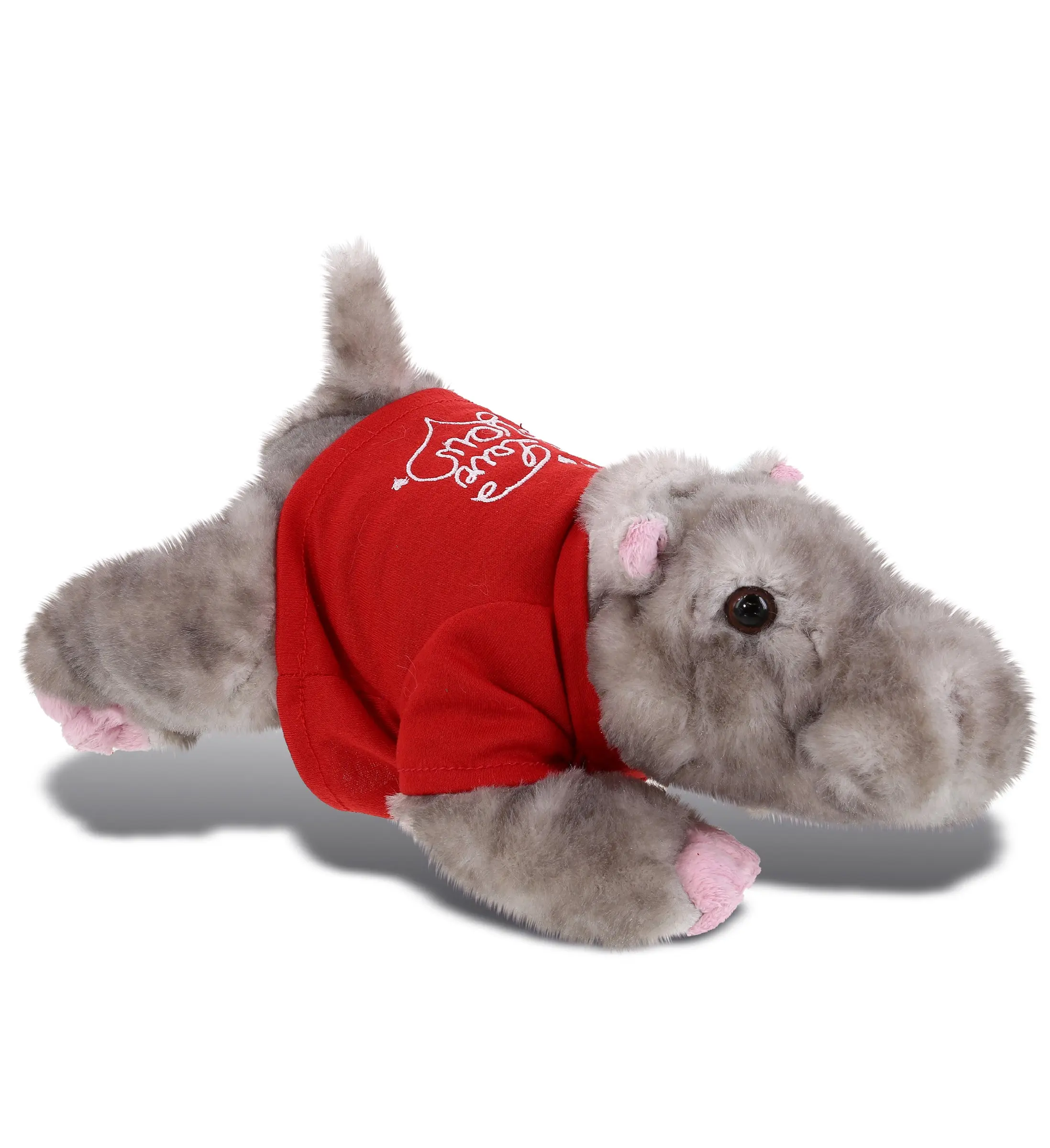 DOLLIBU 11" Super Soft Fluffy Polyester Stuffed Hippo Toy - Wild Collection, Soft-Touch Design, Red "I Love You" Shirt Outfit