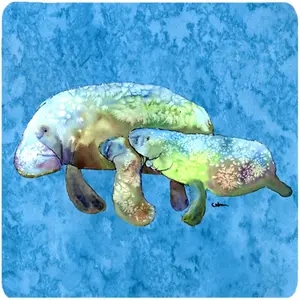 212 MAIN Manatee Foam Waterproof Coasters - 4-Piece Square Kitchen Tableware Set, Fade-Proof, Insulated, Animal Motif Print (4-Piece Set Placemats & Coasters)