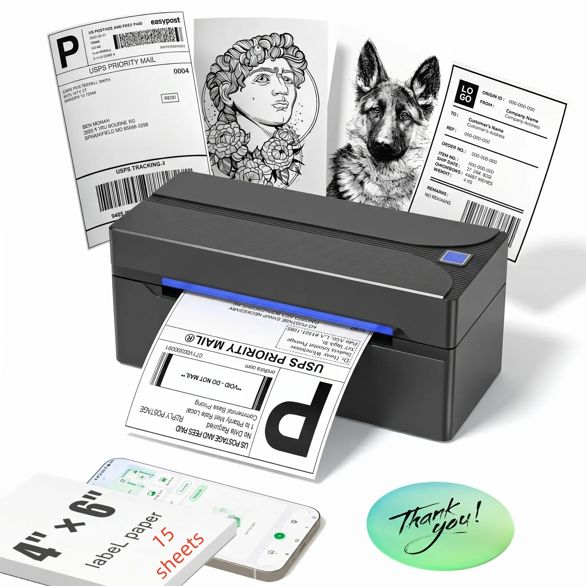 NADAIIN Wireless 4X6 Thermal Label Printer, Compact Desktop for Shipping & Mailing, Effortless Use with Iphone Android Windows, Gift for Small Business Home Office