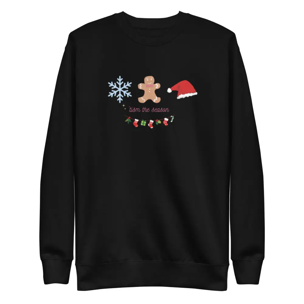 ‘tism the season: Graphic Cotton Crewneck Long Sleeve Neurodivergent Holiday Sweater Design Classic Fabric