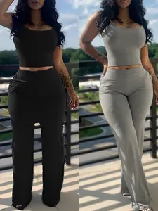 Women's Plain Fitted Knit Crop Top, Casual Sleeveless Design, All-Season Wear, Perfect for Everyday & Stylish Looks, Pockets