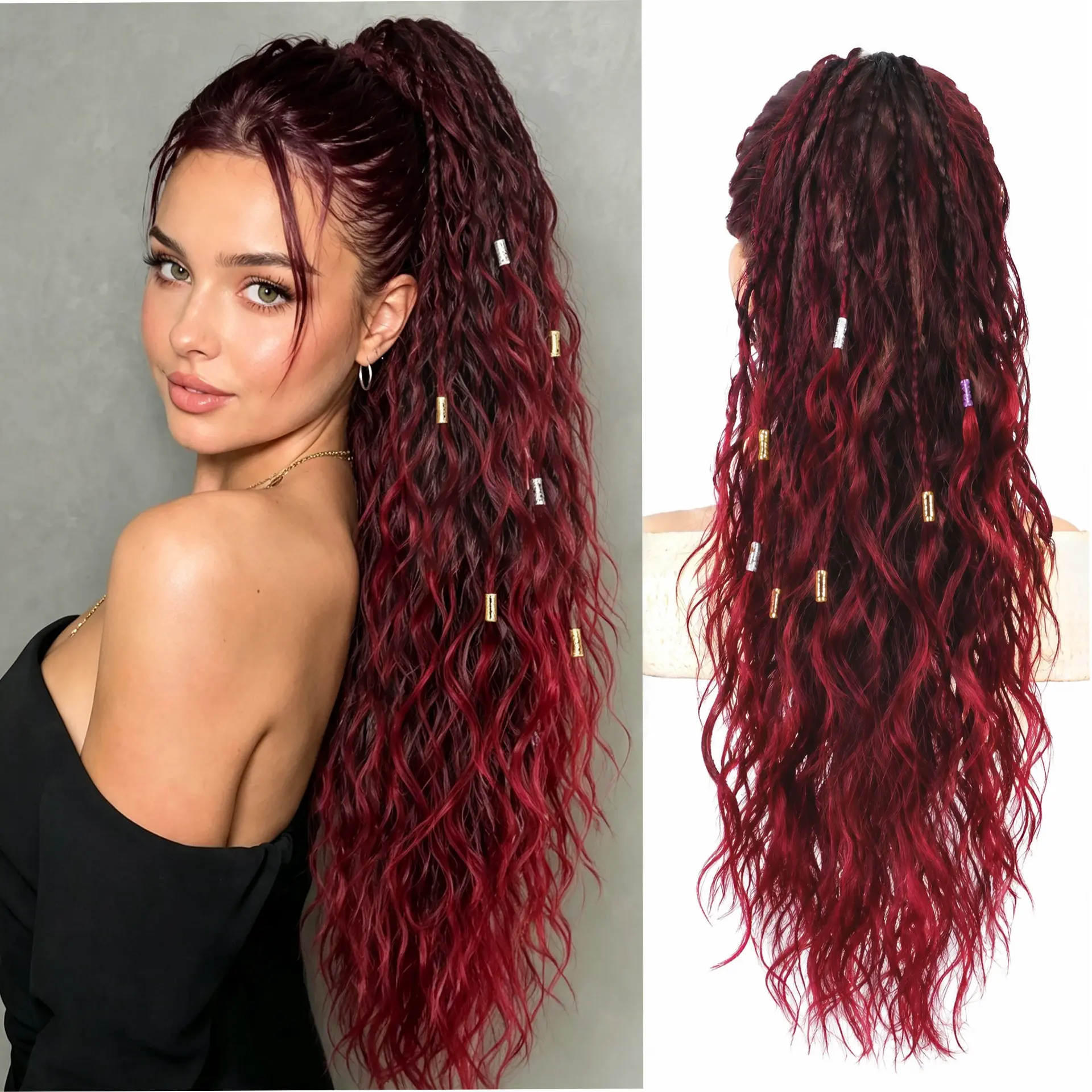 Ponytail Extension 30 Inch Drawstring Ponytail Hair Extensions for Women Long Curly Wavy Pony Tail Natural Wavy Synthetic Hairpiece for Women Daily Use party