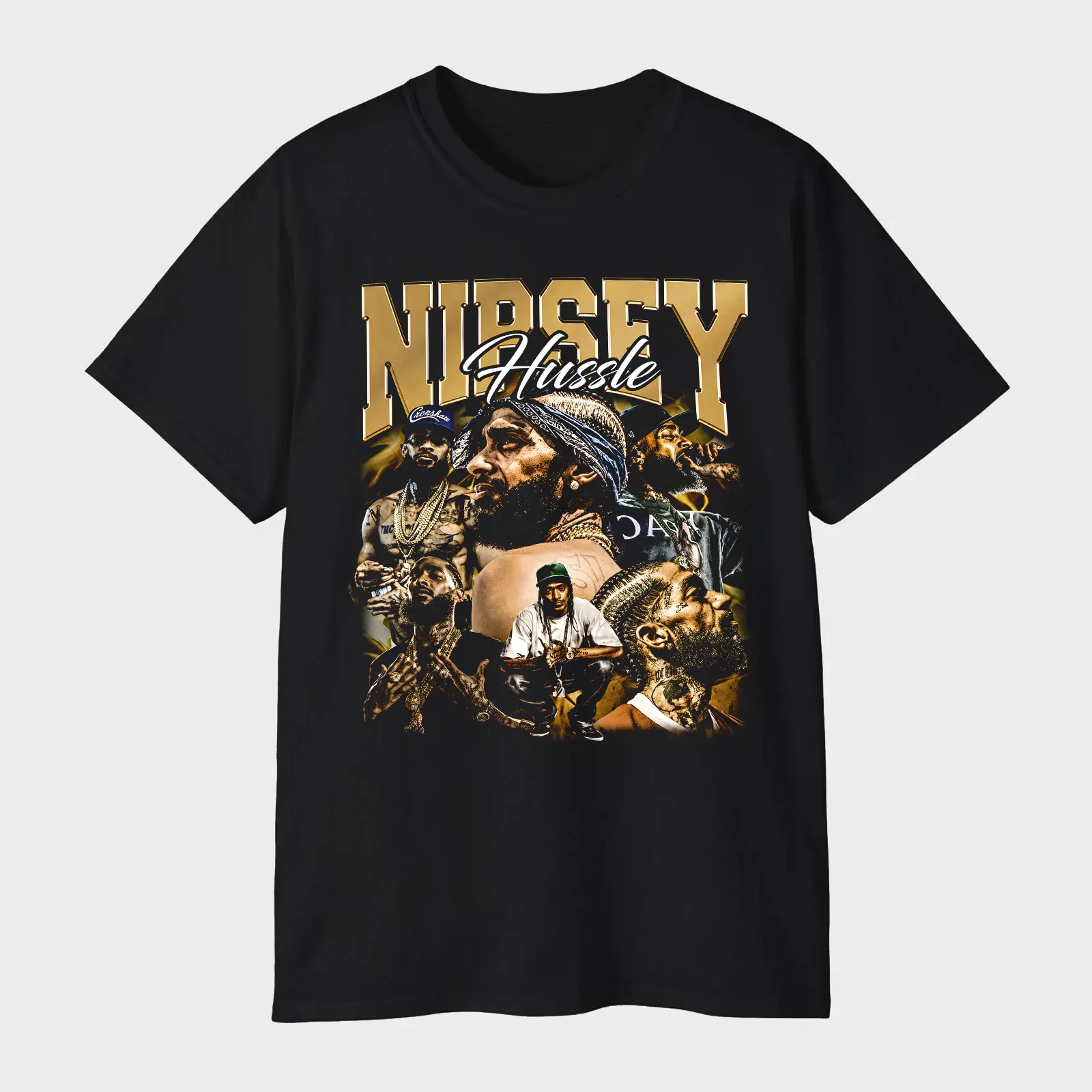 Nipsey Hussle Gold Vintage Rap Collage Graphic T-Shirt – Vintage Rap Graphic Tee