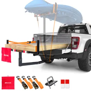 Mockins Pick Up Truck Hitch Mount Bed Extender - 2 in 1 Adjustable Design | 750 lb. Capacity - 2" Hitch Receiver | Black Rustproofed Steel Bed Extension