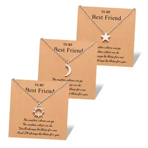 Dainty Sun Moon Star Friendship Necklace for 2/3 Best Friend Sisters Women Girls with Gift Message Card