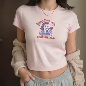 Sugar Spice And Abolish Ice Baby Tee, No Ice No Cages Y2K Baby Tee, Anti Trump Y2K Baby Tee, Immigrant Rights Political, Anti ICE Protest