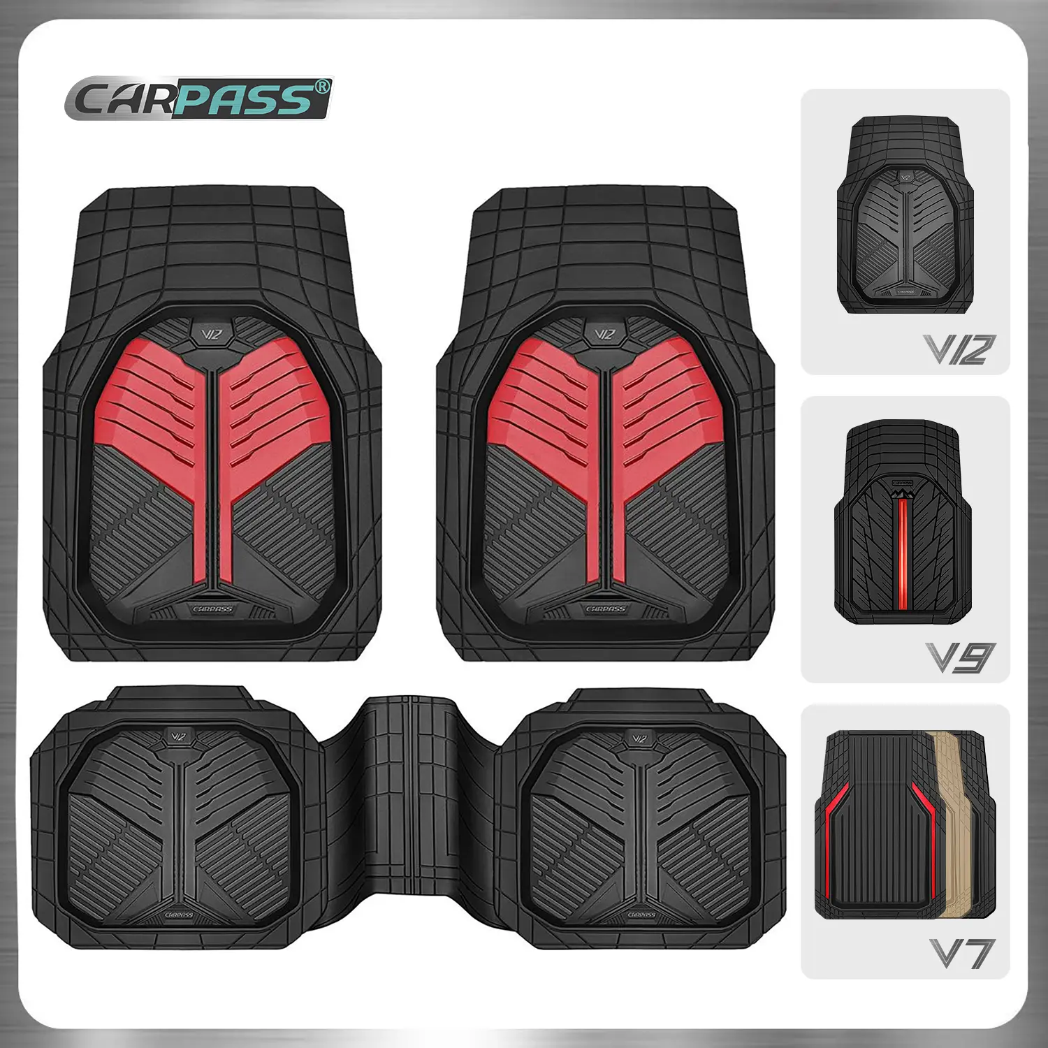 CAR PASS Heavy Duty Rubber Car Mats, Deep Dish Car Floor Mats with Cargo Liner All Weather, Trim to Fit for Sedans SUVs Trucks, Waterproof Anti-Slip Automotive Mats Protection
