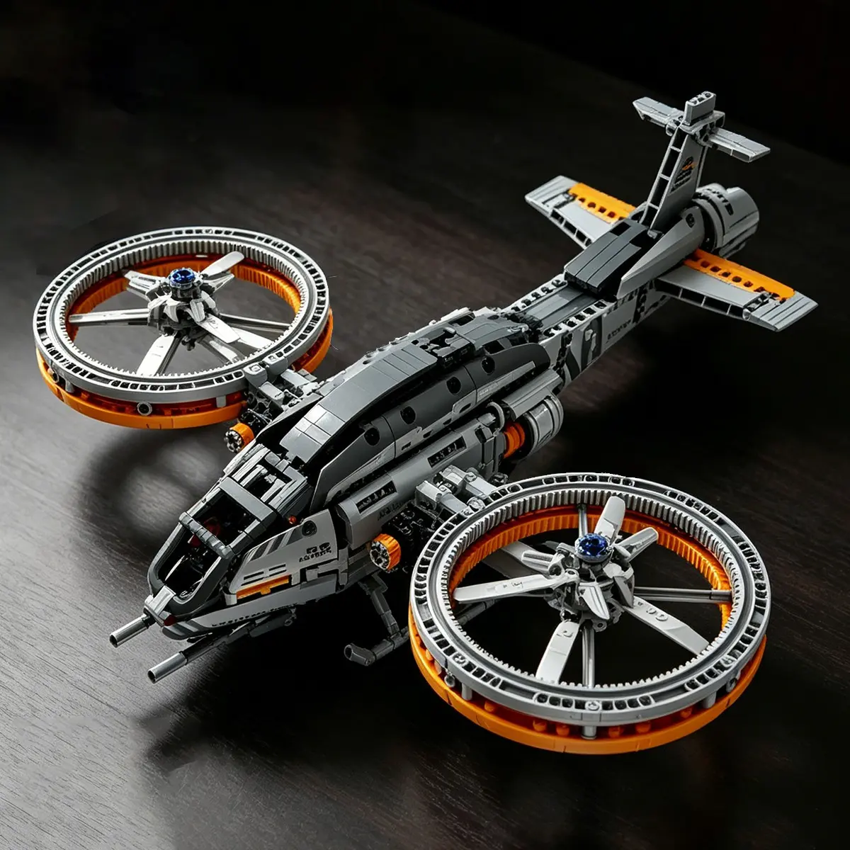1020pcs Sci-Fi Twin Ring Rotor Fighter Building Block Sets, Collectible Desktop Display, Cyberpunk Model, Perfect Gift for Birthday, Aircraft Building Set