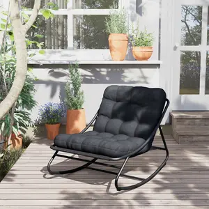 GRAND PATIO Indoor & Outdoor Rocking Chair with Thicken Dark Grey Cushion for Patio, Porch, Garden Furniture Lounge Modern Ergonomic Design