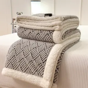 1pc double-layer blanket Double Layer Knitted Plush Blanket, Super Soft All-Season Comfort, Perfect for Bedroom and Living Room, Easy Care, Lightweight Cozy Blanket