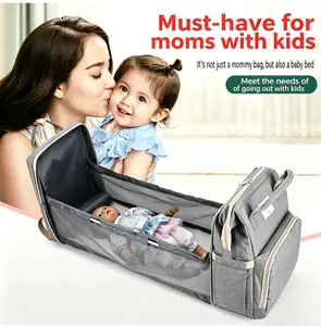 Diaper bag backpack with changing station, waterproof diaper bag backpack for parents, with USB charging port, large-capacity multifunctional baby essentials, diaper bag backpack with changing station, gray, 3-in-1 travel baby diaper backpack