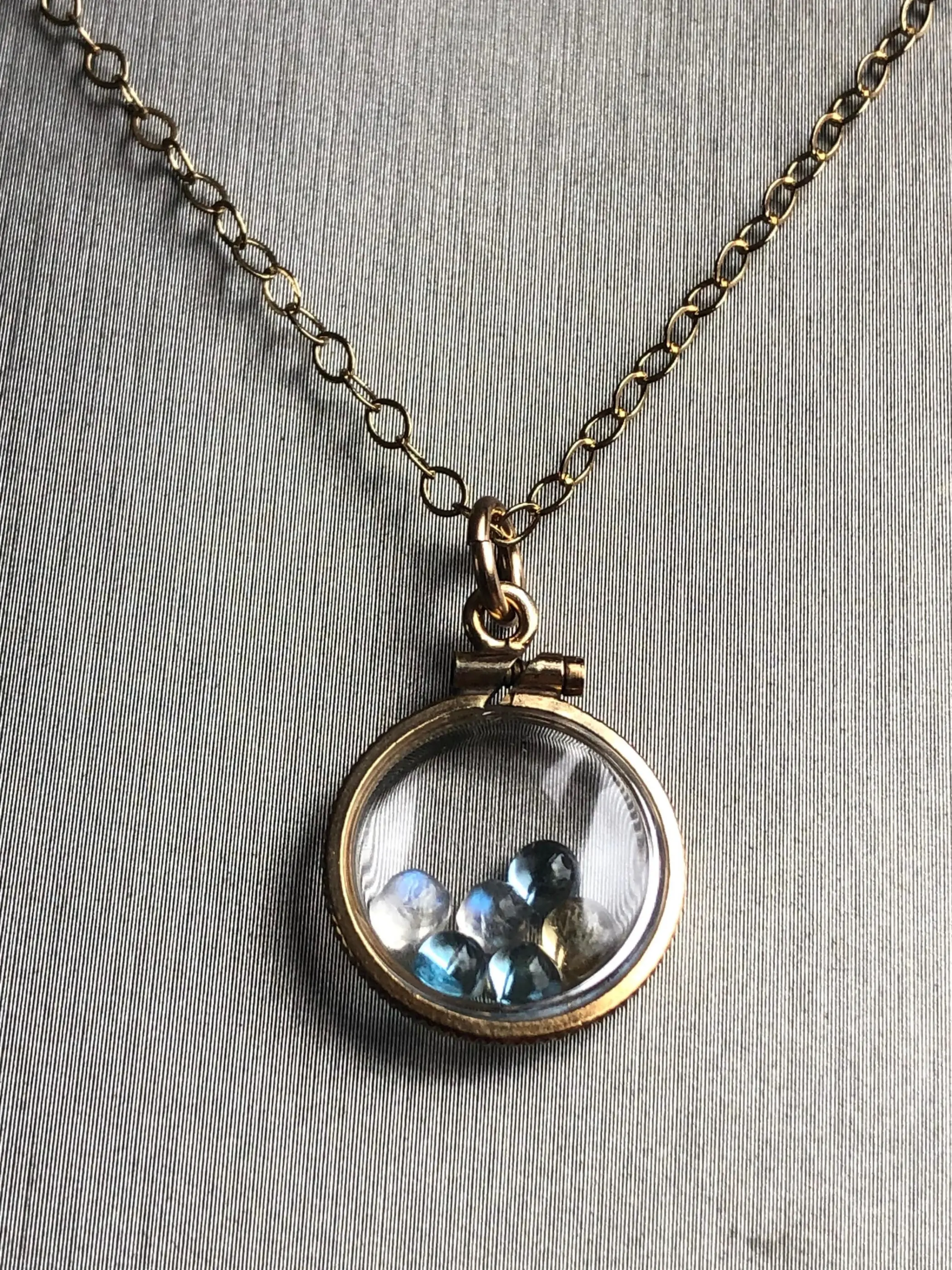 Vintage moonstone, citrine & topaz 12k gold filled Shaker locket with beautiful mix of natural gems, November Birthstones