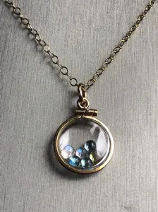 Vintage moonstone, citrine & topaz 12k gold filled Shaker locket with beautiful mix of natural gems, November Birthstones