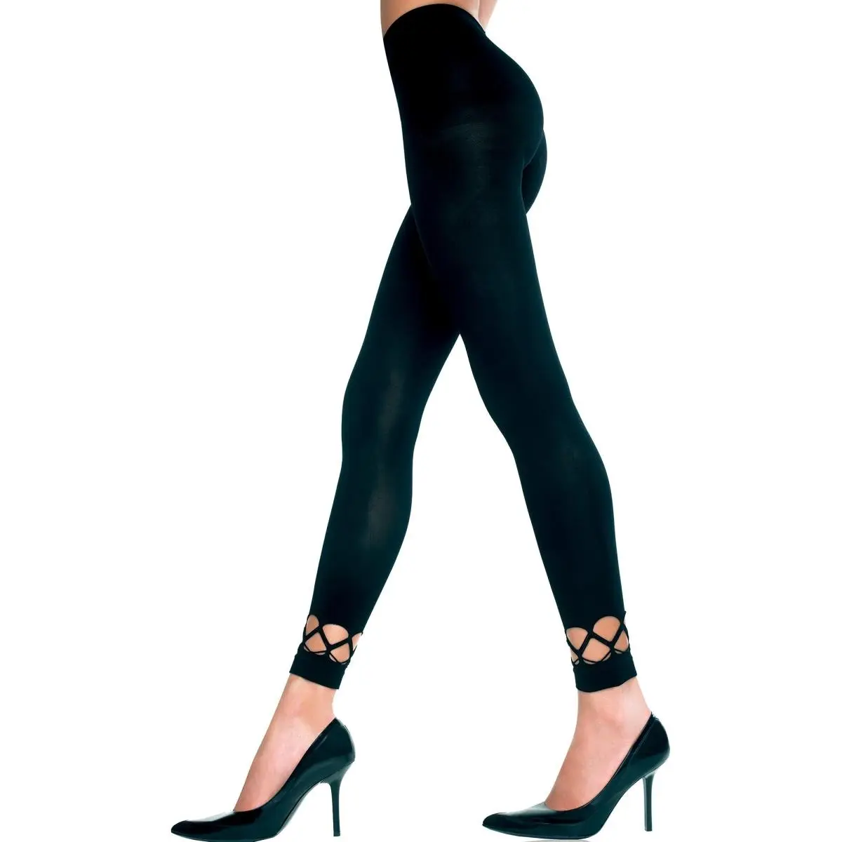 Music Legs Women's Black Spandex Leggings with Crochet Ankle Trim, Opaque Tights Offering a Great Fit for Costumes & Outdoor Sports, Female, Ankle Crochet, Fashion, Bottom, Clothes, Women's Fashion, Secure Fit