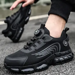 Men's Unbreakable Steel Toe Safety Footwear, Quick Rotary Buckle, Anti-Smashing, Puncture-Proof, Lightweight Breathable Mesh Worker Sneakers