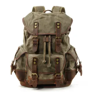 Outdoor backpack, casual student school bag, large-capacity travel backpack, canvas and leather combination hiking bag