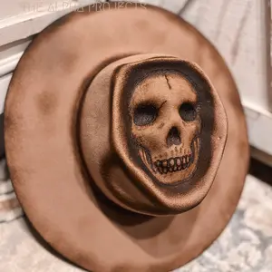 Levi: Skull Crown Shape Men’s Hat . Hand Shaped Hat, Burned hat, Cowboy Hat, Western Hat, custom cowboy hat. Skull, Head, Face, Crown, Mens.