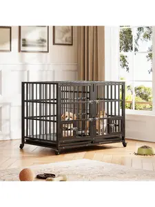 Gaomon 42-Inch Heavy-Duty Metal Dog Crate - Double Door for Easy Access, Adjustable Divider, Wheels, Removable Tray, Escape-Proof Kennel for Puppies