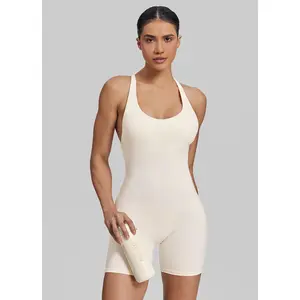 Form-Fitting Shorts Crossback Built-in Bra Sweat-Wicking Bodysuit | Gym Girl Collection | Breathable, Womenswear