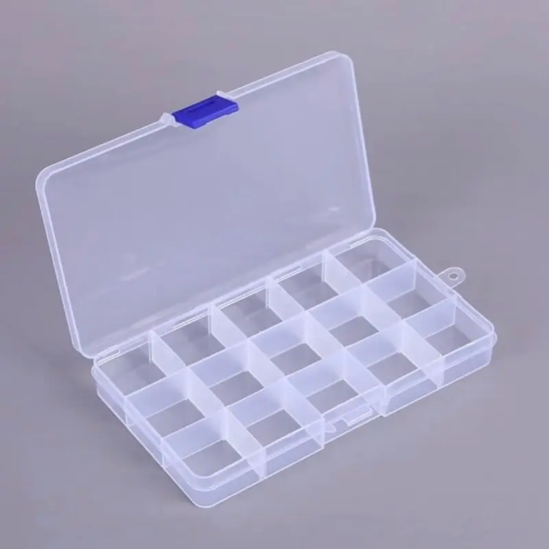 Clear Plastic 15-Compartment Organizer Tray, Bead Storage Container, Desktop Bin, Home Organizer Box, Bead Storage Containers