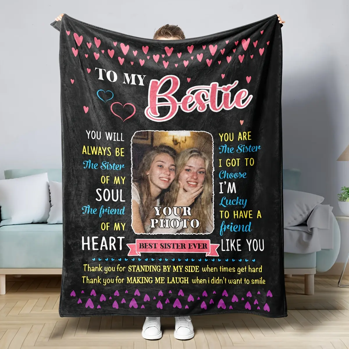 Personalized Best Friend Blanket, Customized Sister Blanket, Best Friend And Sister Custom Blanket, Birthday Blanket for Best Friends, Friendship Blanket, Gifts for Sisters, Photo Customization