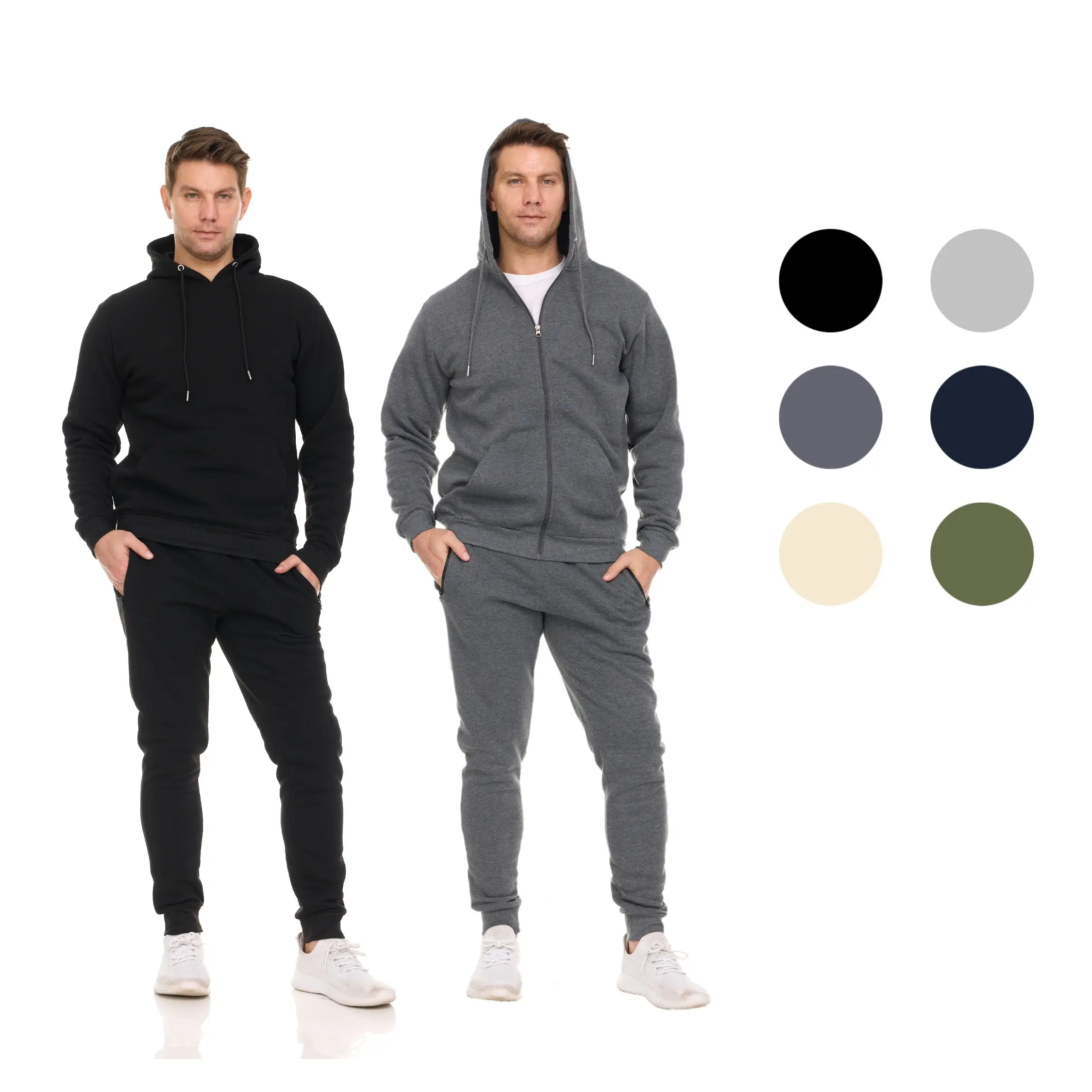 Men's Fleece-Lined (Full Zip Or Pullover)  Hoodie & Jogger 2 Piece Set Cotton Menswear