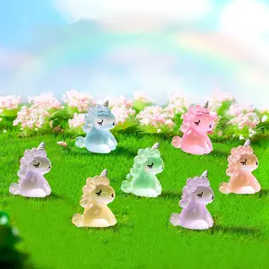 Random Color Cute Collectible Figurines Unicorn Shaped Glow in the Dark Ornament (12pcs/set), Resin Animal Toy, DIY Resin Decoration for Outdoor Patio Lawn Garden