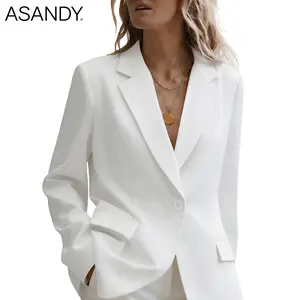 ASANDY Women's Elegant Well-Fitted Single-Breasted Polyester Long Sleeve Suit Blazer - Multi-Color Options, Versatile Tailored Clothes for Everyday Commute & Office Wear, Elegant Suit Vests