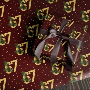 Funny 67 Christmas Wrapping Paper, Santa Meme Gift Wrap for Kids, Red and Green Wreath Holiday Gift Wrap Roll, Hilarious Christmas Gift Idea