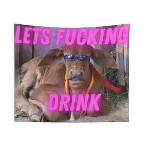 Funny Cow Lets Drink Tapestry Flag Indoor Wall College Dorm Room Home Decoration Art Hangbedroom decor