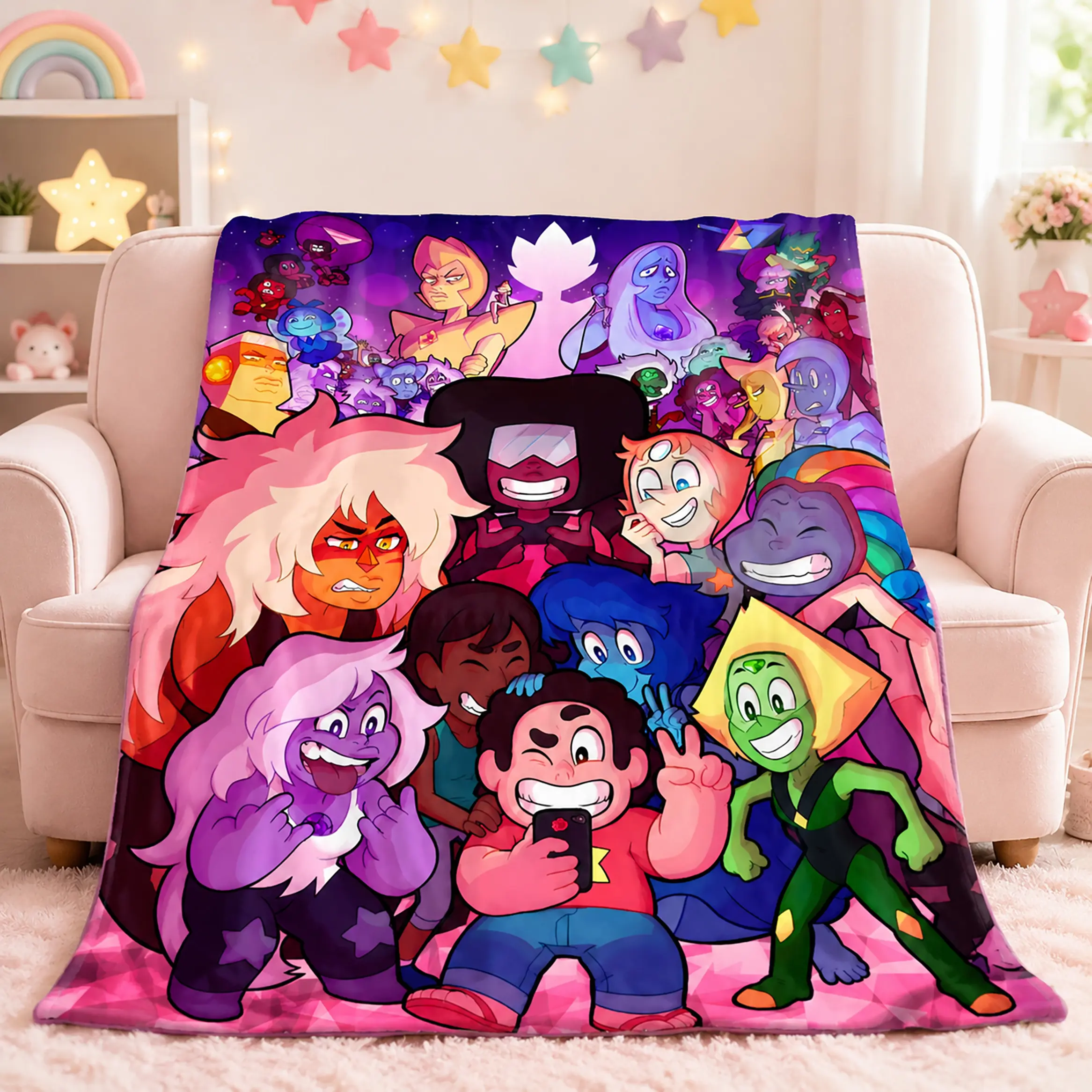 Steven Universe Throw Blanket Ultra Soft Flannel Fleece Lightweight Warm Cozy Plush Cartoon Graphic Bed Blanket For Bedroom Living Room Sofa Couch Bed Dorm Office Travel Camping All Season Home Decor Kids Boys Girls Teens Adults
