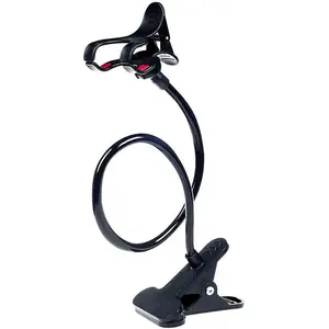 ITAT Plastic Flexible Long Arm Gooseneck Clip Bracket Universal Mobile Phone Holder Black Bendable Adjustable Hands-Free Support with Lazy Design
