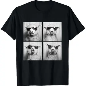 Cotton Graphic Tees Streetwear Gifts  Funny Lambs with Sunglasses Cool Sheep Animals Humor Meme T-Shirt