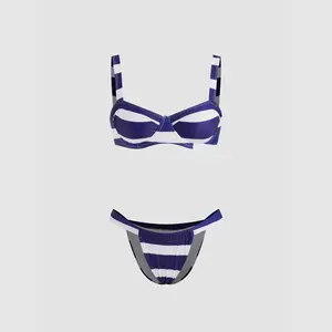 Cider V-neck Stripe Underwire Bikini Set