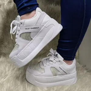 Vainilla Shoes - White Sneakers with Rhinestone Details and "TRUST YOURSELF" Text for Comfort and Style