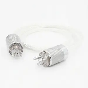 8AG OCC Silver Plated Power Cable 16 Strand US AC Mains Wire Rhodium Plated Plug