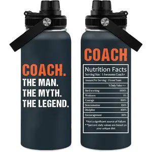 Coach Gifts - 32 Oz Coach Nutriton Facts Water Bottle, The Man The Myth The Legend - Christmas Birthday Cheer Coachs Gifts, Soccer Softball Basketball Swim Coachs Appreciation Gift for Him