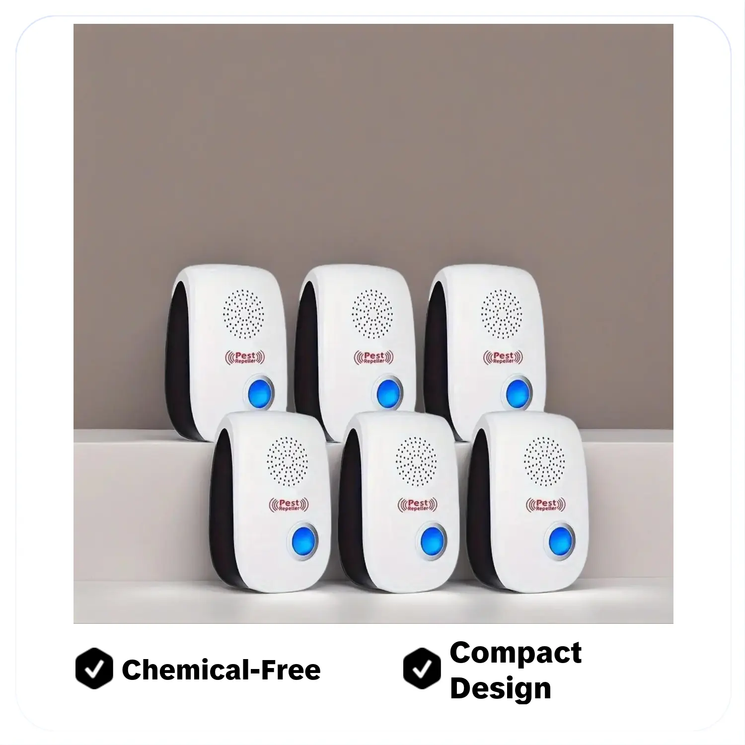 6-Pack Compact Ultrasonic Plug-in Pest Repellent - 110-120V Electronic Indoor Insect Control Device for Flies, Mosquitoes, Ants, Roaches, Spiders, Mice - Easy Installation Household Protection for House, Garage