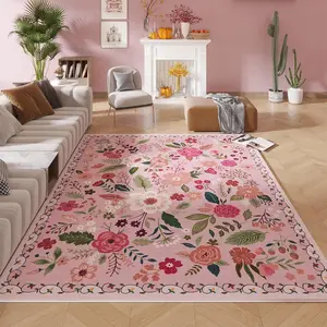 Pink floral carpet, 1 count living room carpet, soft and comfortable home carpet, pink floral pattern design, non-slip area rug, Flower Pattern Rugs, easy to clean and machine washable, suitable for living room, bedroom, study, lounge, cloakroom, kitchen