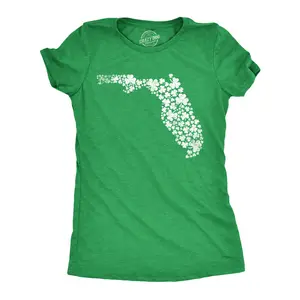 Womens Florida State Clovers T Shirt Funny St Pattys Day Parade Shamrocks Lovers Tee for Ladies Funny Womens T Shirts Cute Vintage Fashion Casual Ladies T-Shirt Gift  Tops for Women Women's Novelty Tees Green -