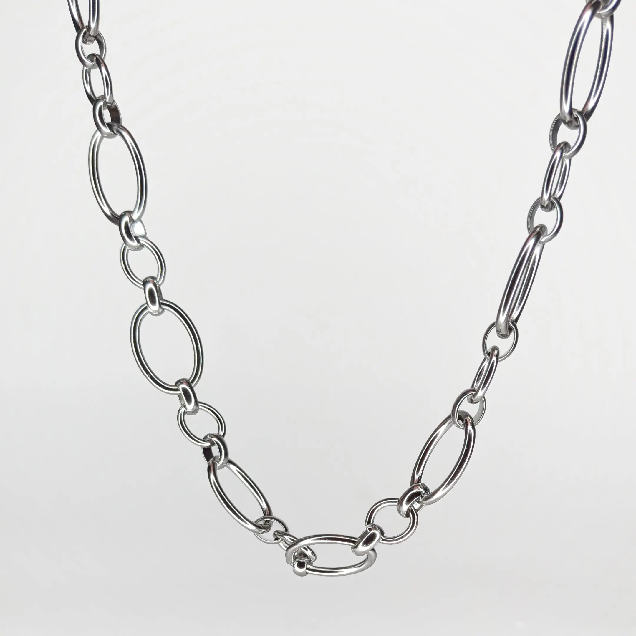 Andy Silver Link Chain Stainless Steel Necklace (Collar