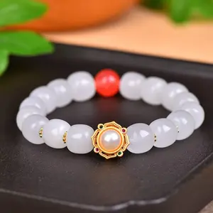 9x10mm Multi-Treasure Golden Silk Jade Old Cut Bracelet for Unisex Jewelry Fortune Blessings Luck Protection