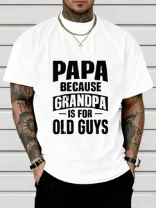 Men's Papa Letter Print Short Sleeve T-Shirt, Casual Fitted Round Neck Top, Street Style, Comfortable Fabric, Daily Wear and Outdoor Sports