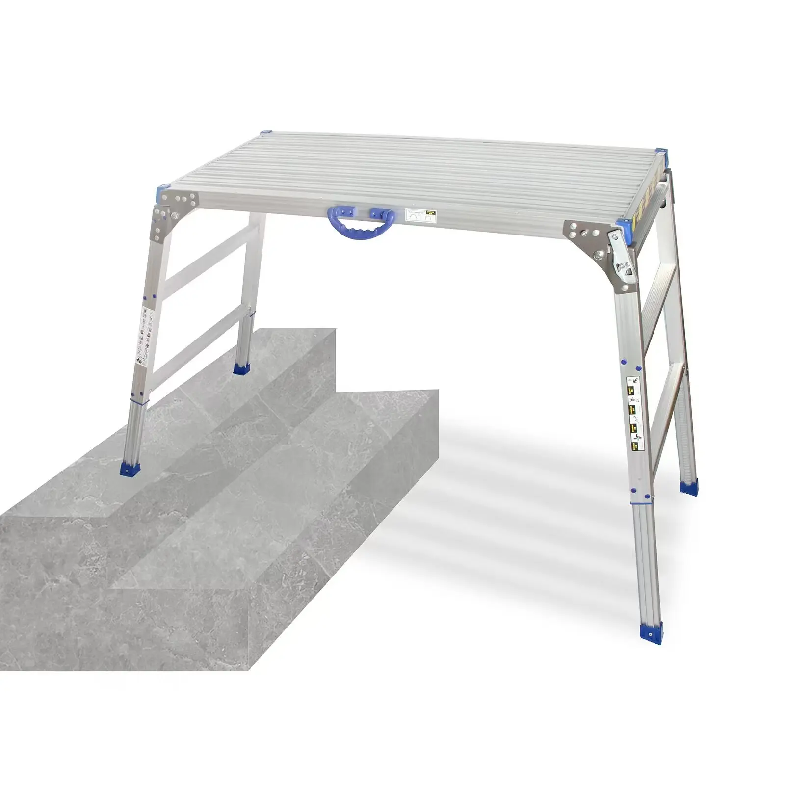 LEADALLWAY 47"x20" Work Platform,Ultra-Wide 50 Gear Adjustable Height 27.5 to 37 in Portable Folding Aluminum 3 Step Ladder 330 Lbs Capacity