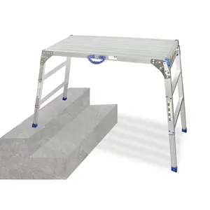 LEADALLWAY 47"x20" Work Platform,Ultra-Wide 50 Gear Adjustable Height 27.5 to 37 in Portable Folding Aluminum 3 Step Ladder 330 Lbs Capacity