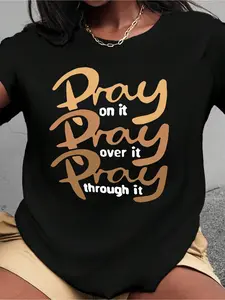 Fashion Graphic T-Shirt with Pray Slogan, Unisex Loose Fit Short Sleeve, Casual Christian Clothing for All Seasons