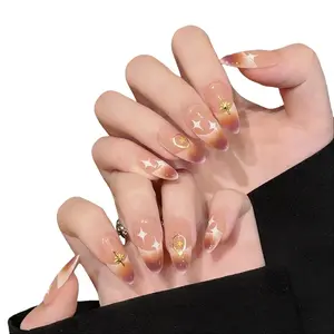 Hand-painted Blush Full Sky Star Cheek Purple Star Press-Type Acrylic False Nail Patches Versatile Detachable Reusable for Everyday & Special Occasions