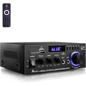 AK45 Pro Amplifier Home Audio Stereo Receivers with  5.0,Max 400W,2.0  Stereo Amplifier System for Home Theater Speakers, Karaoke,Garage,Home Amp with USB,SD,RCA,2 MIC in